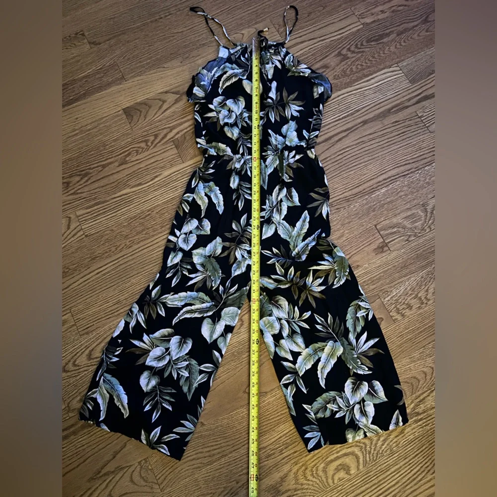 Oasis Jumpsuit Women Palm Print Black‎ Floral Wide Leg Vacay Preppy Halter Top